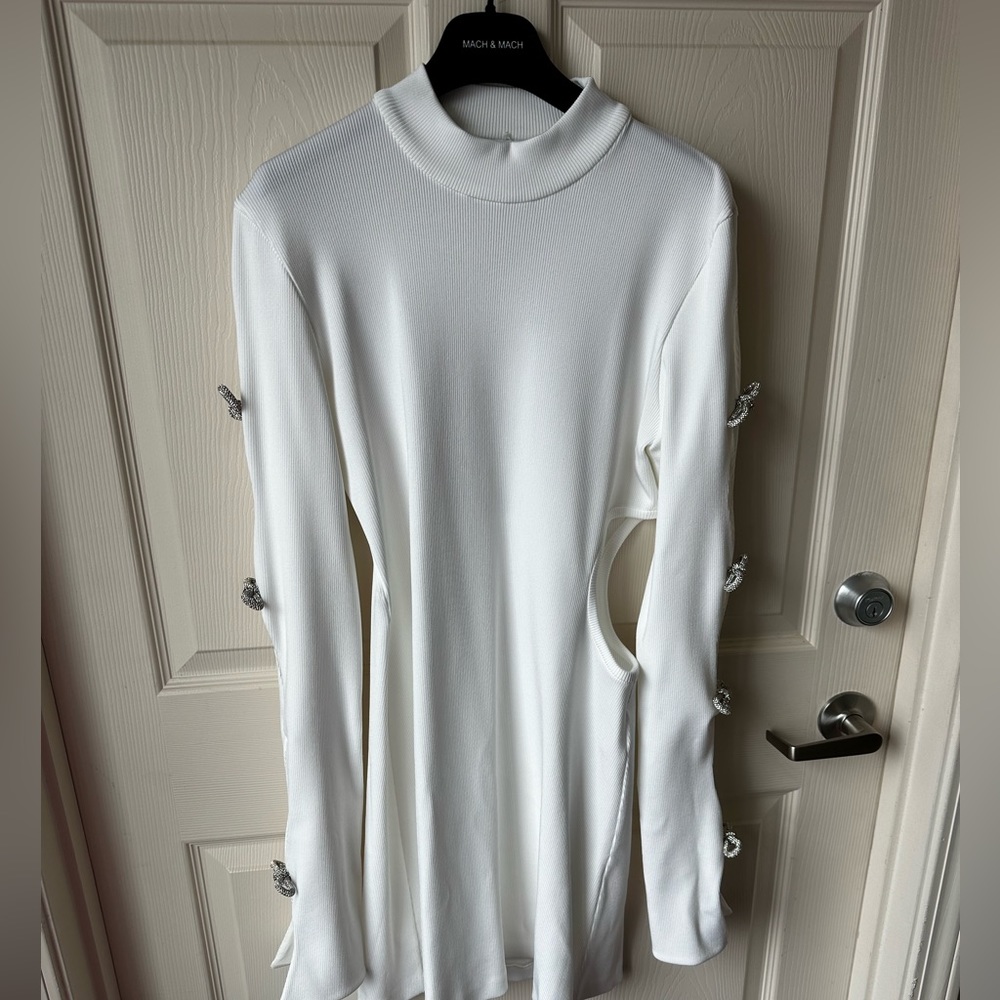 MACH & MACH Crystal-Embellished Ribbed Cotton Mini Dress - Picture 4 of 7